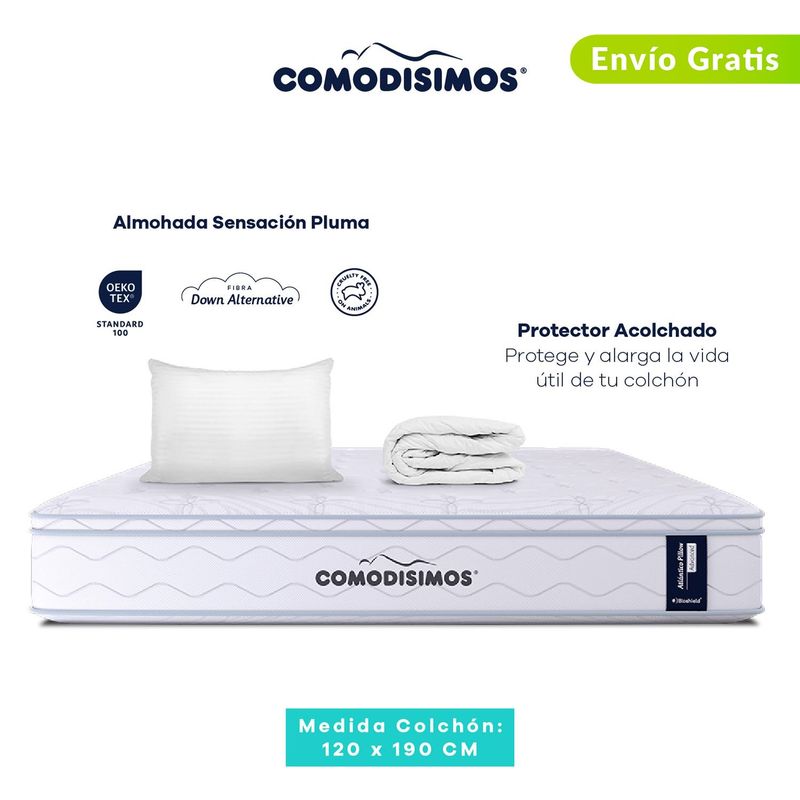 COMODISIMOS - Colchón Semidoble Firmeza Media Ortopédico Resortado Doble Cara Línea Advance 120 x 190 cm + Almohada + Protector Comodísimos