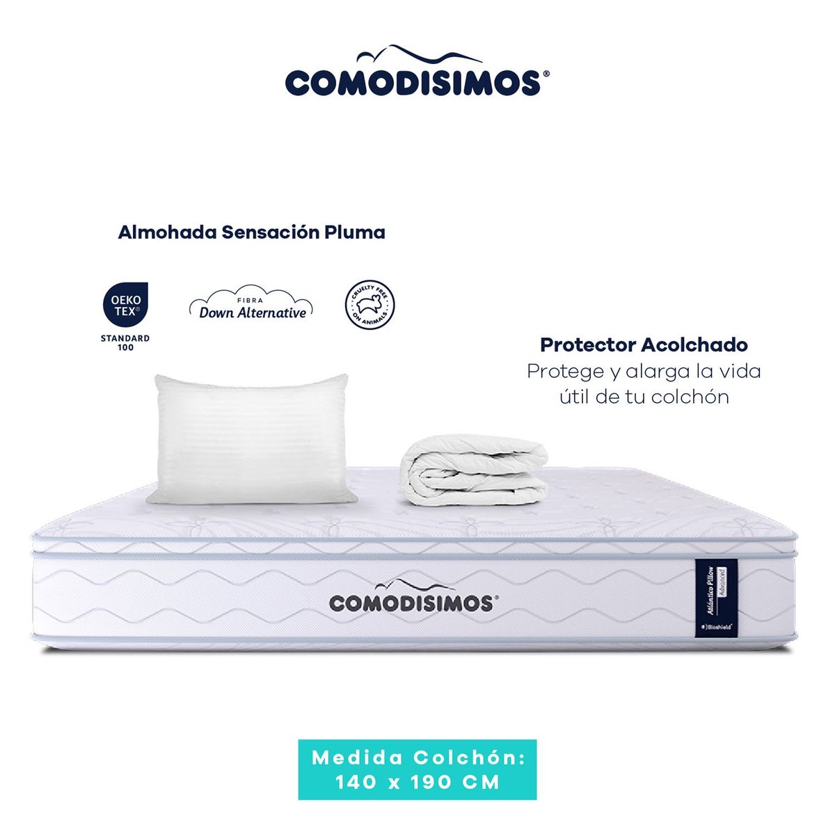 COMODISIMOS - Colchón Doble Firmeza Media Ortopédico Resortado Doble Cara Línea Advance 140 x 190 cm + Almohada + Protector Comodísimos