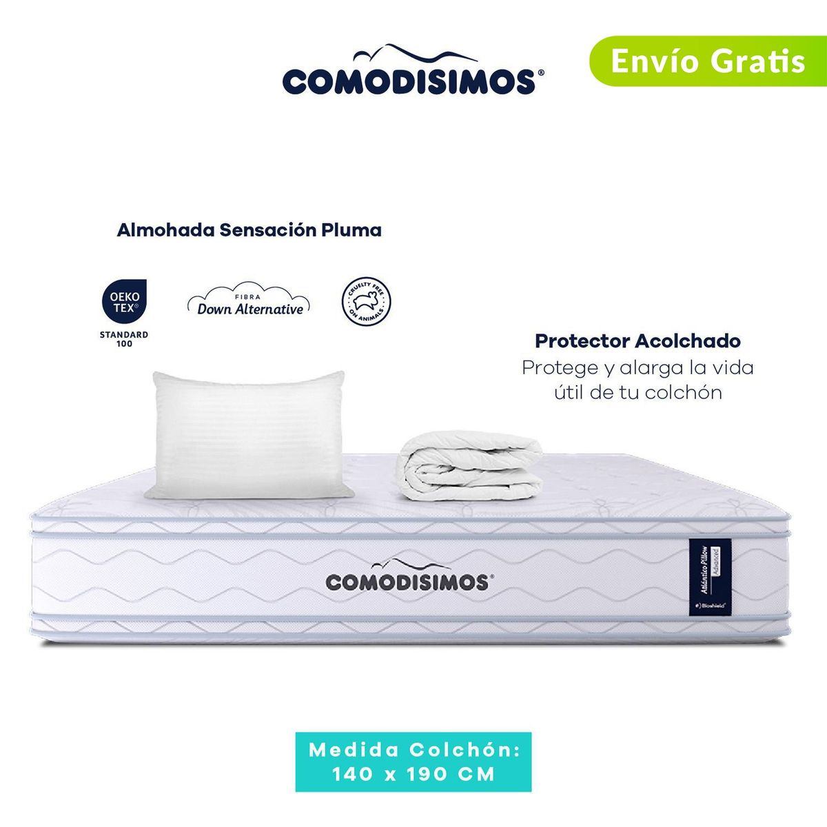 COMODISIMOS - Colchón Doble Firmeza Media Ortopédico Resortado Doble Cara Línea Advance 140 x 190 cm + Almohada + Protector Comodísimos