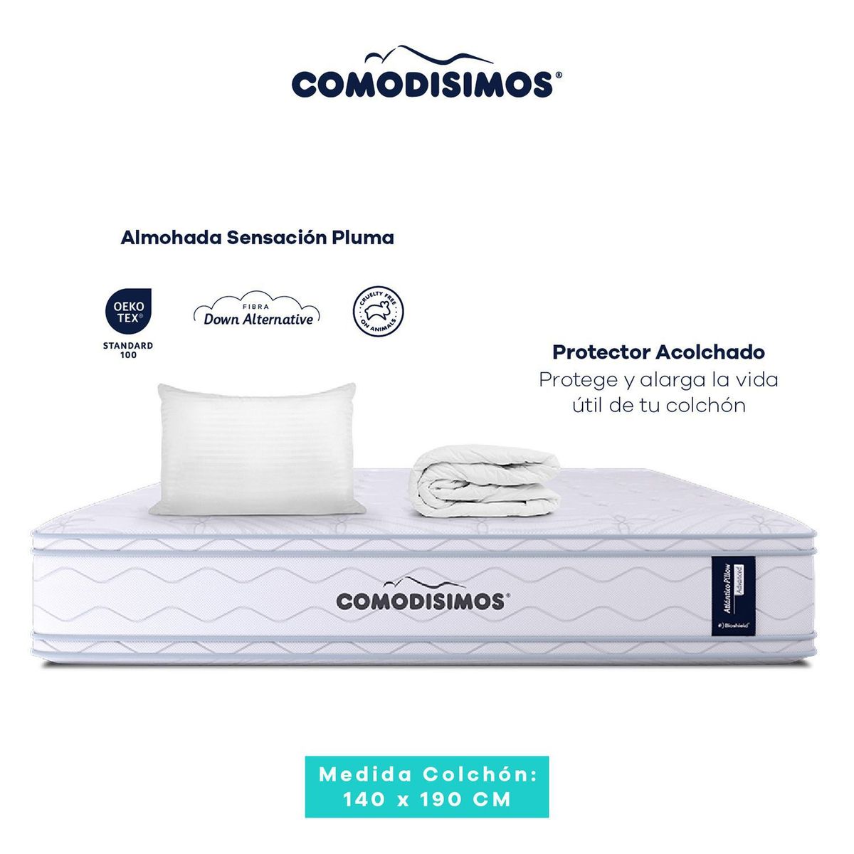 COMODISIMOS - Colchón Doble Firmeza Media Ortopédico Resortado Doble Cara Línea Advance 140 x 190 cm + Almohada + Protector Comodísimos