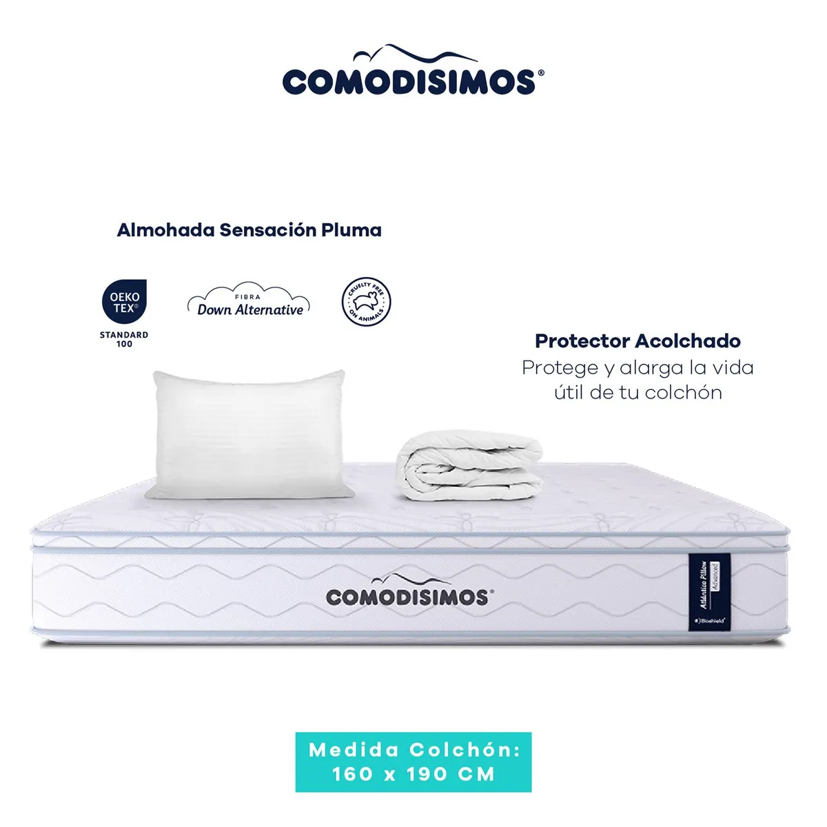 COMODISIMOS - Colchón Queen Firmeza Media Ortopédico Resortado Doble Cara Línea Advance 160 x 190 cm + Almohada + Protector Comodísimos