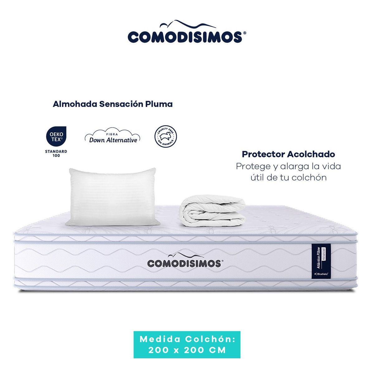 COMODISIMOS - Colchón King Firmeza Media Ortopédico Resortado Doble Cara Línea Advance 200 x 200 cm + Almohada + Protector Comodísimos