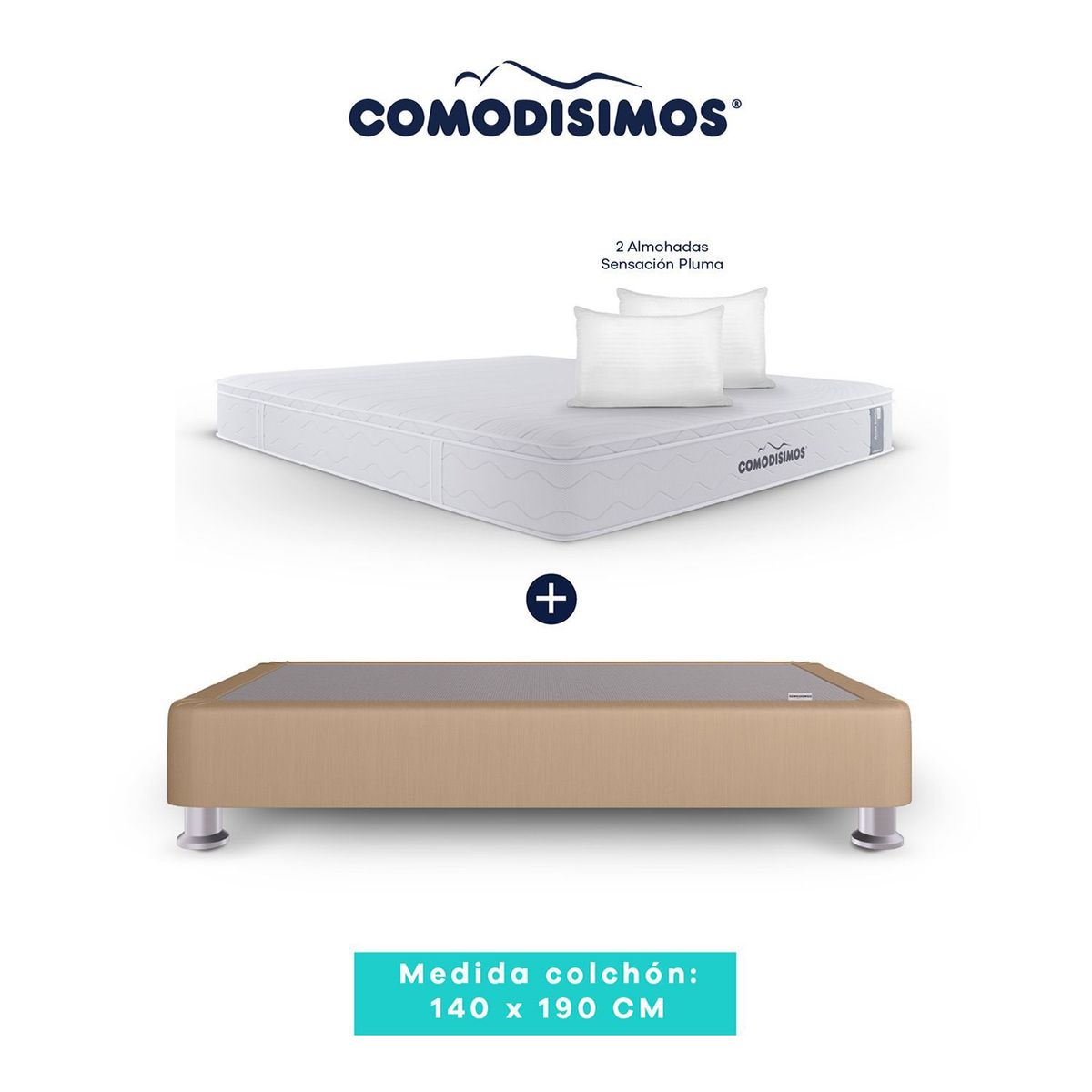 COMODISIMOS - Colchón con Base Cama Doble Firmeza Media Ortopédico Resortado con Pillow Línea Access 140 x 190 cm + 2 Almohadas Comodísimos 