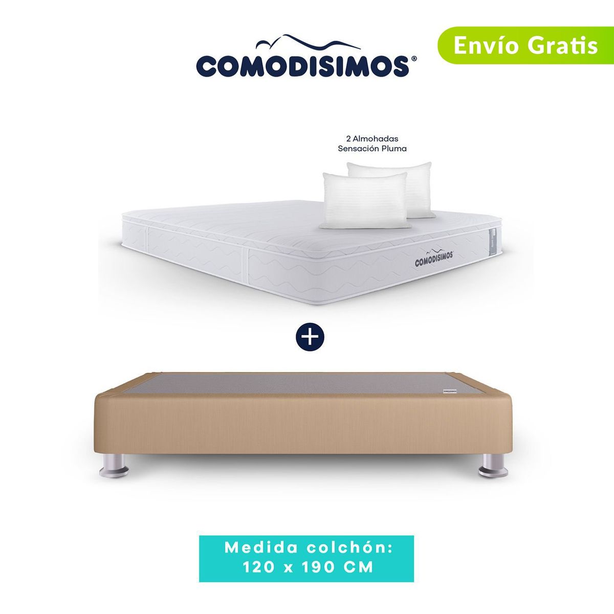 COMODISIMOS - Colchón con Base Cama Semidoble Firmeza Media Ortopédico Resortado con Pillow Línea Access 120 x 190 cm + 2 Almohadas Comodísimos 