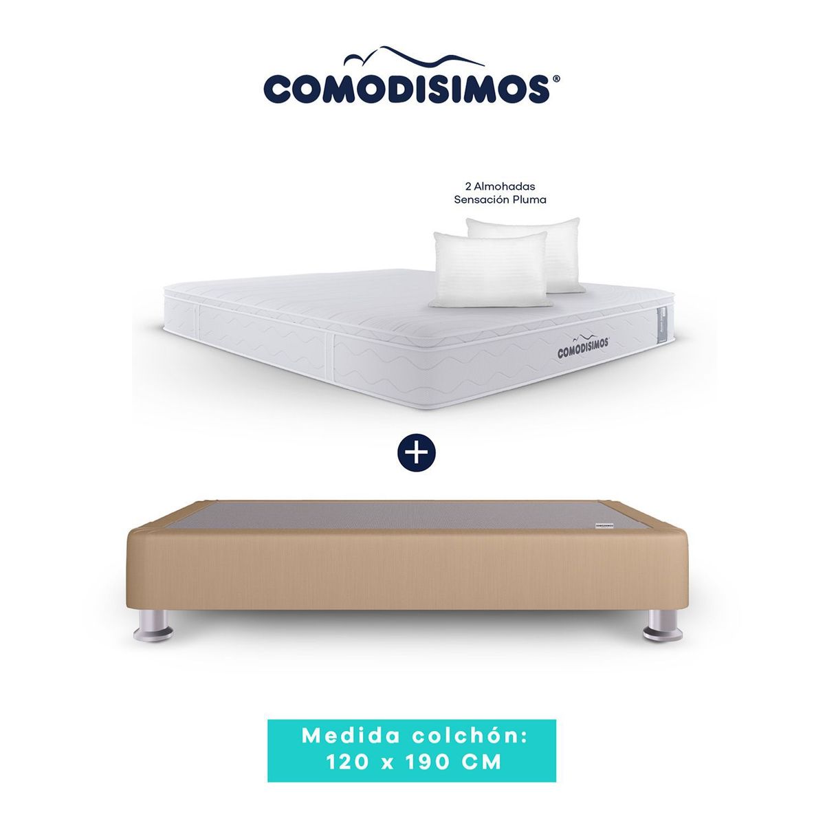 COMODISIMOS - Colchón con Base Cama Semidoble Firmeza Media Ortopédico Resortado con Pillow Línea Access 120 x 190 cm + 2 Almohadas Comodísimos 