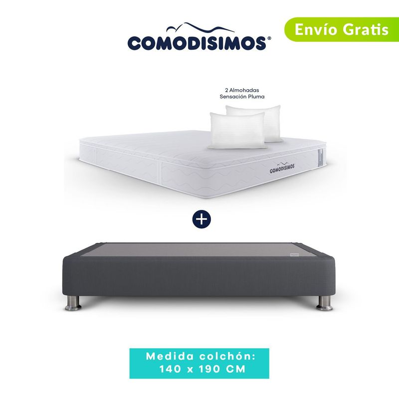 COMODISIMOS - Colchón con Base Cama Doble Firmeza Media Ortopédico Resortado con Pillow Línea Access 140 x 190 cm + 2 Almohadas Comodísimos 
