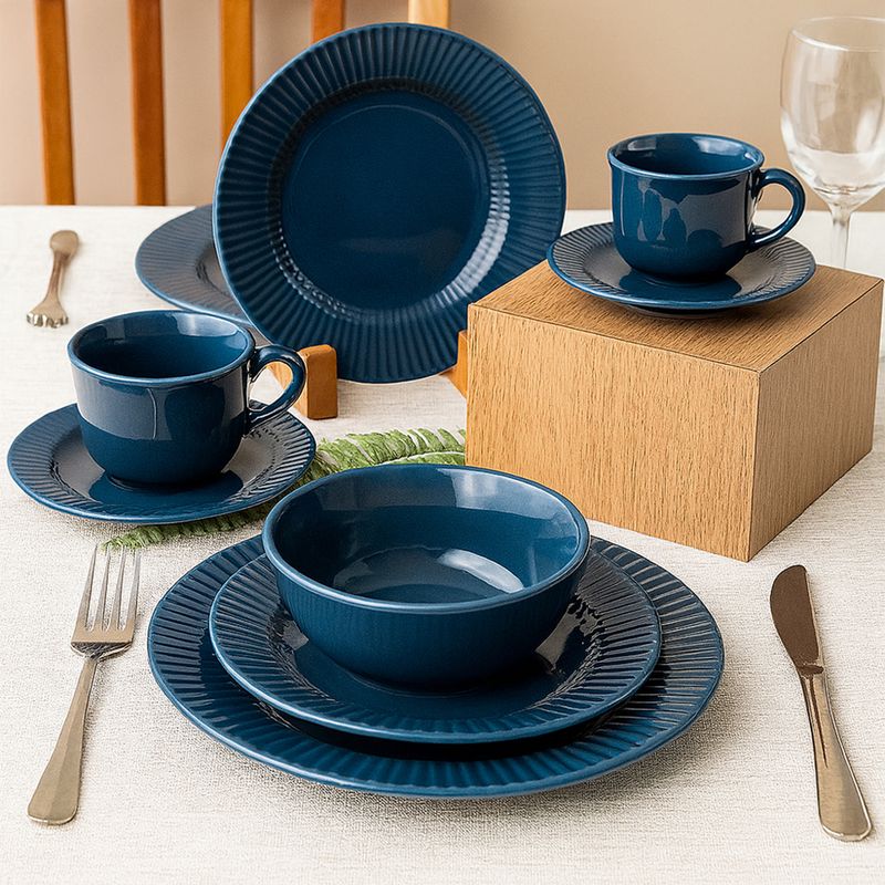 MICA - Juego de Vajilla Mica 4 Puestos Vajilla 20 Pzas Azul Canele