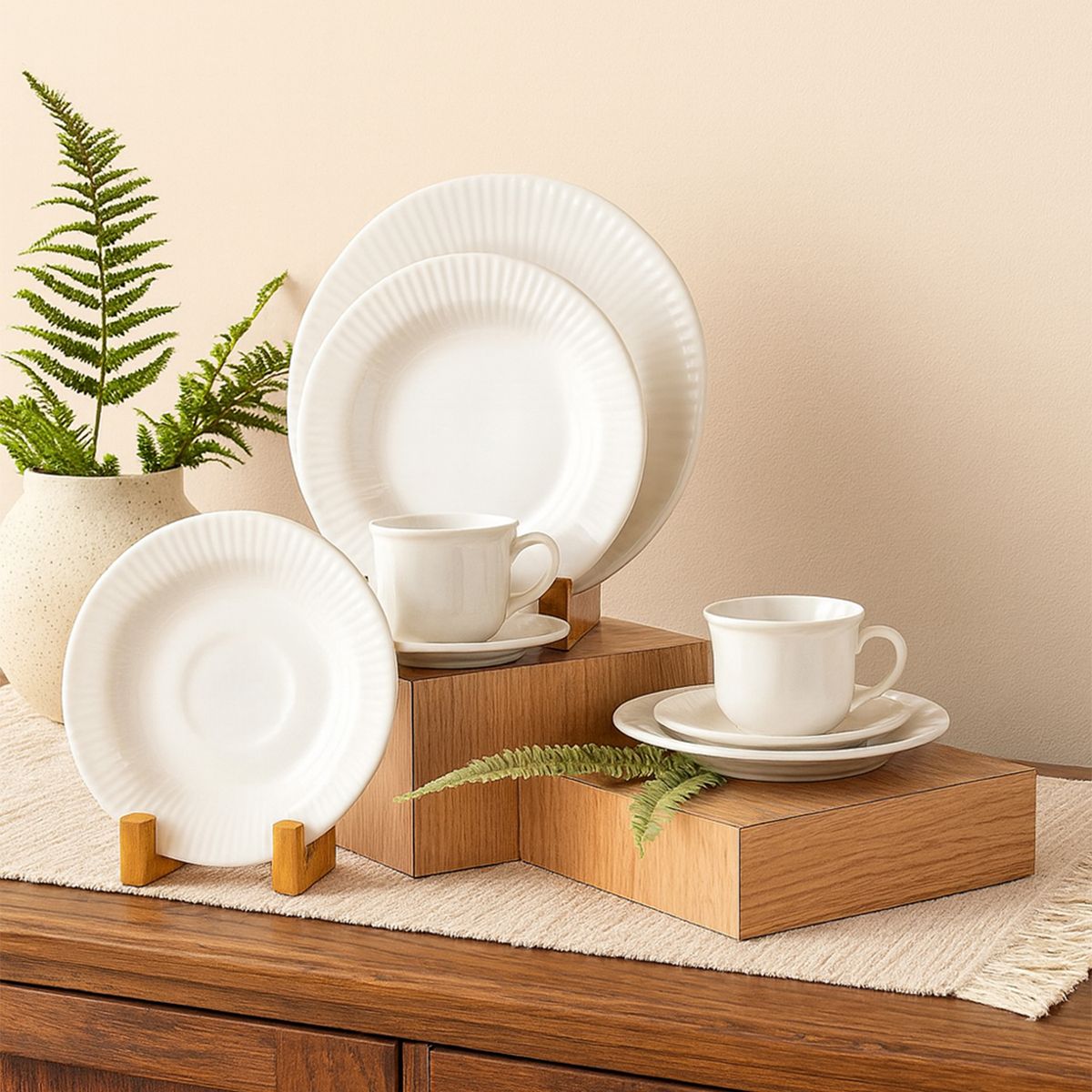 MICA - Juego de Vajilla Mica 4 Puestos Vajilla 20 Pzas Blanca Canele