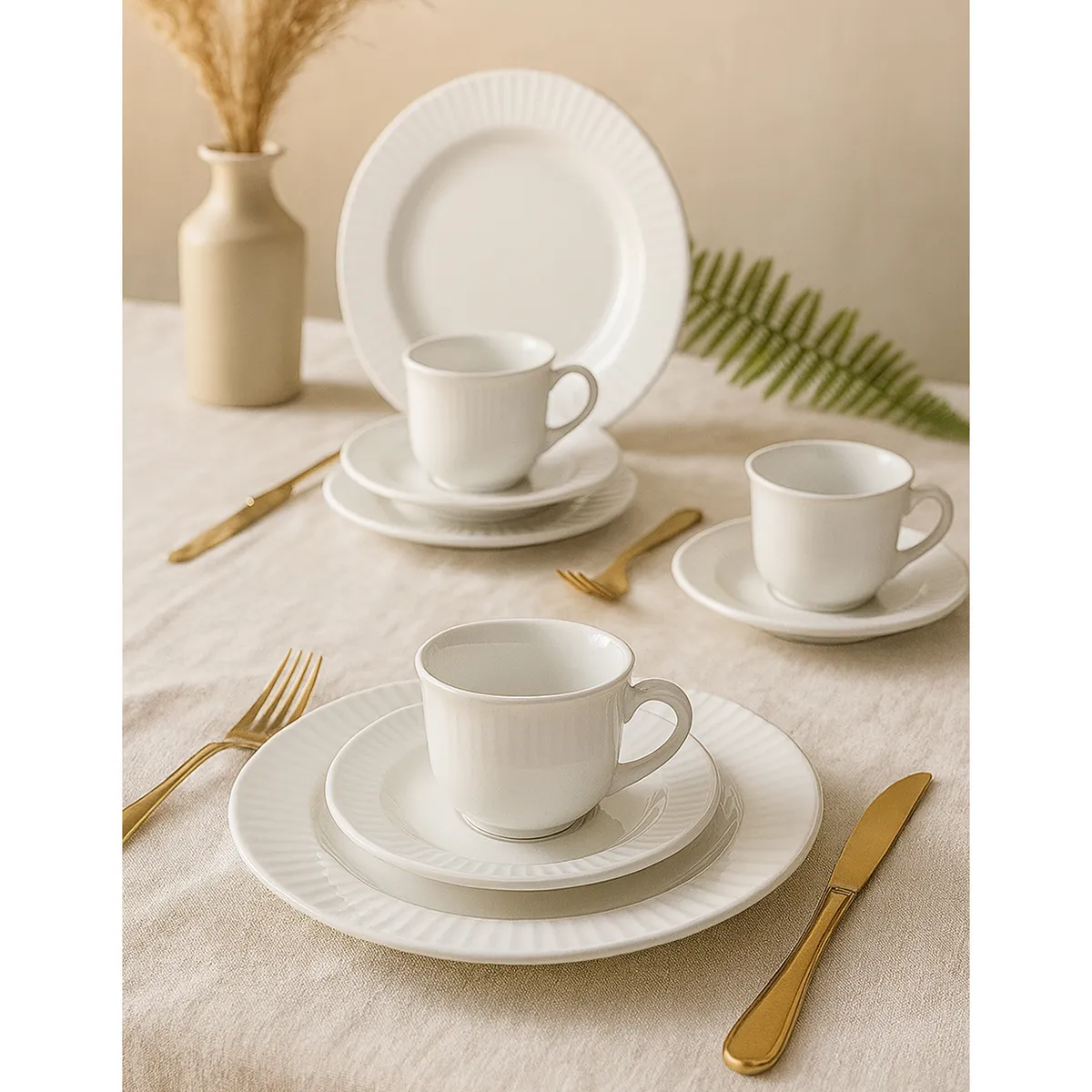 MICA - Juego de Vajilla Mica 4 Puestos Vajilla 20 Pzas Blanca Canele