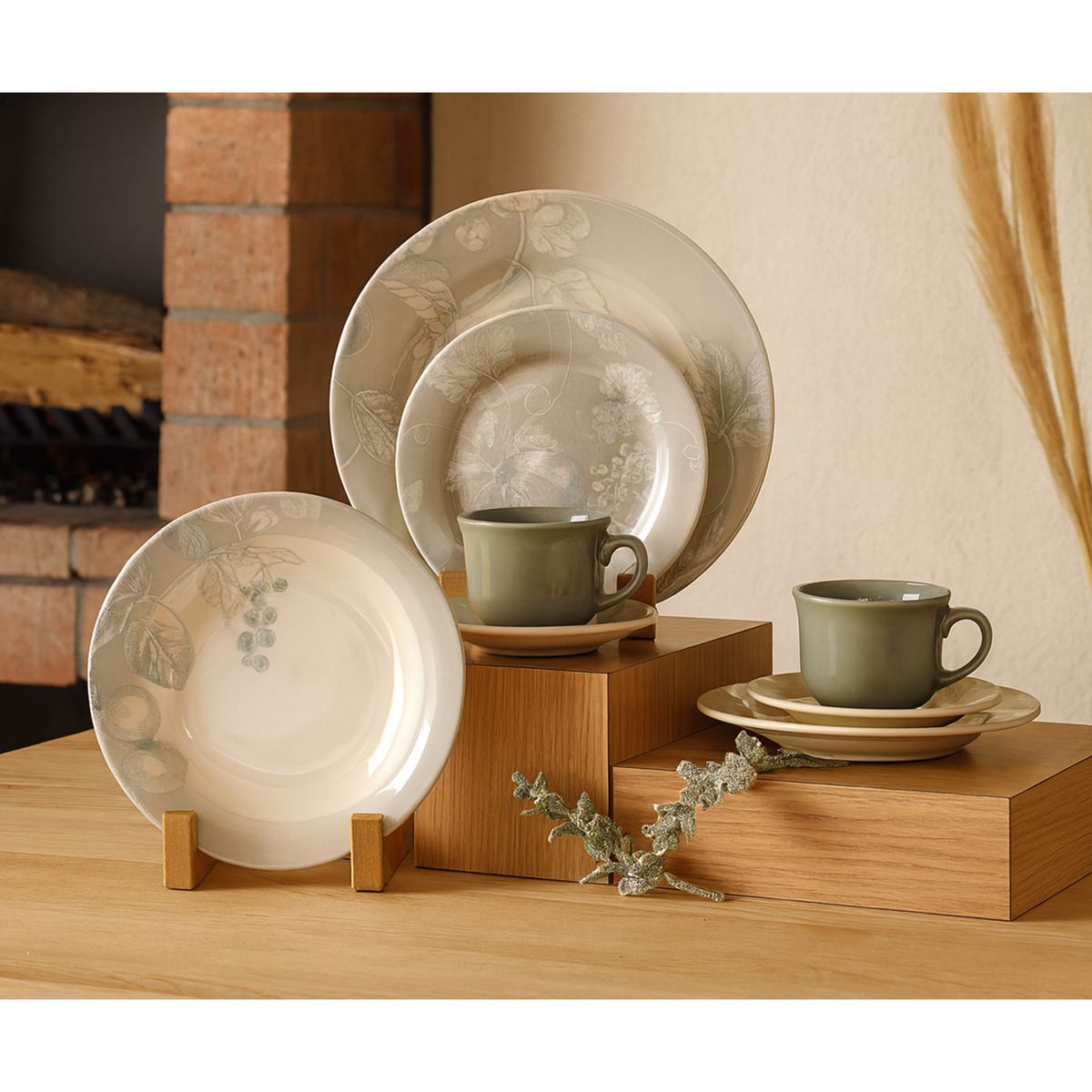 ROBERTA ALLEN - Vajilla Roberta Allen: Porcelana Pera Gris 4 puestos 20 piezas