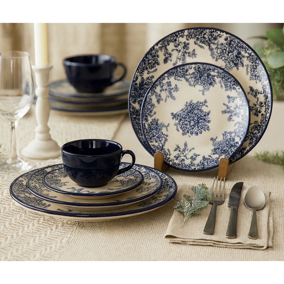 ROBERTA ALLEN - Vajilla Roberta Allen: Cerámica Magnolia Azul 4 puestos 20 piezas