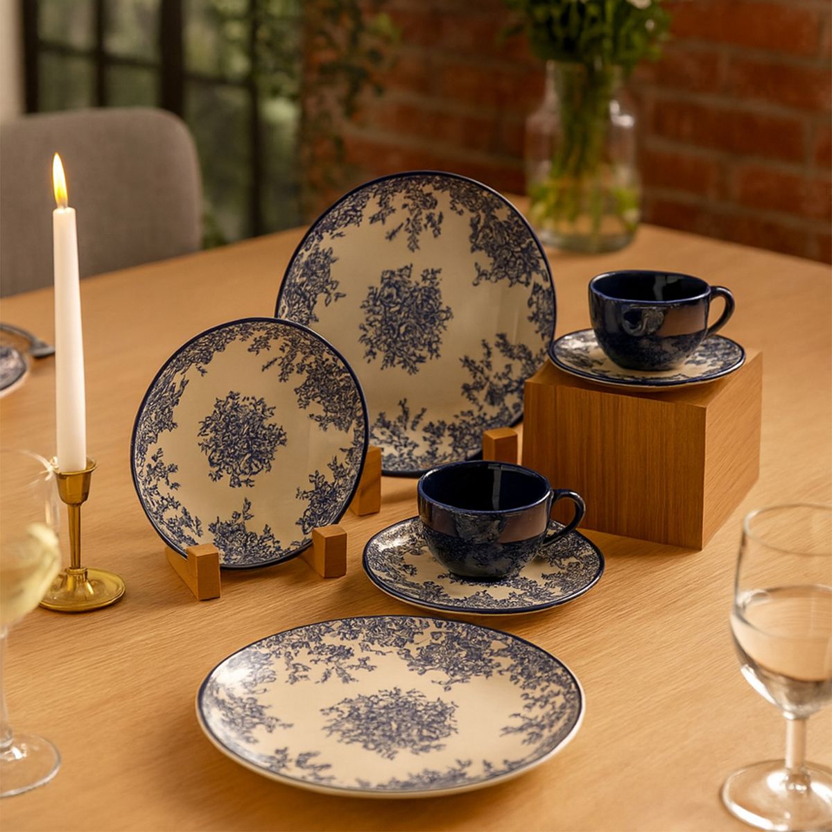 ROBERTA ALLEN - Vajilla Roberta Allen: Cerámica Magnolia Azul 4 puestos 20 piezas