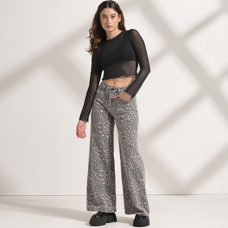 SYBILLA - Jean Wide Leg Mujer Tiro medio Animal print Sybilla