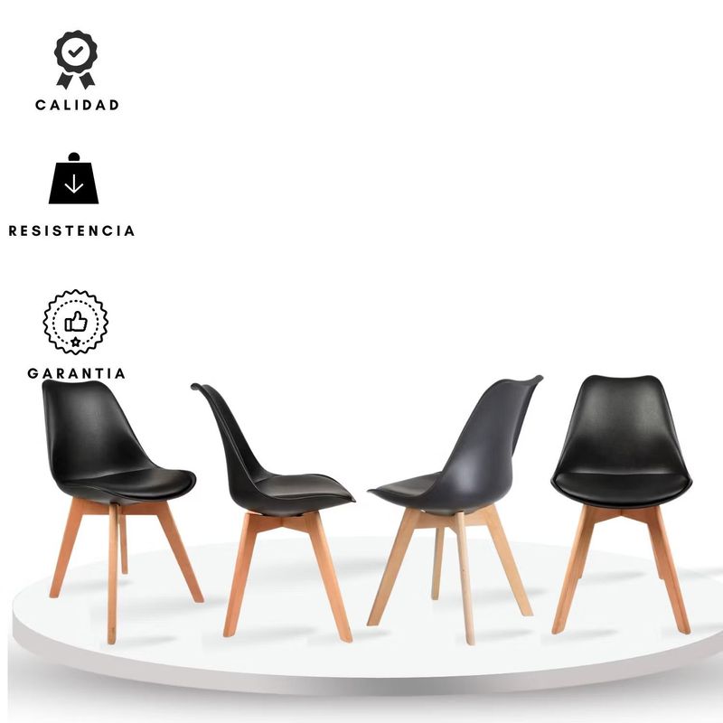 EKONOMODO - Set X4 Silla de Comedor en Cuerina con Patas de Madera 83 x 39 x 43 cm  Ekonomodo 