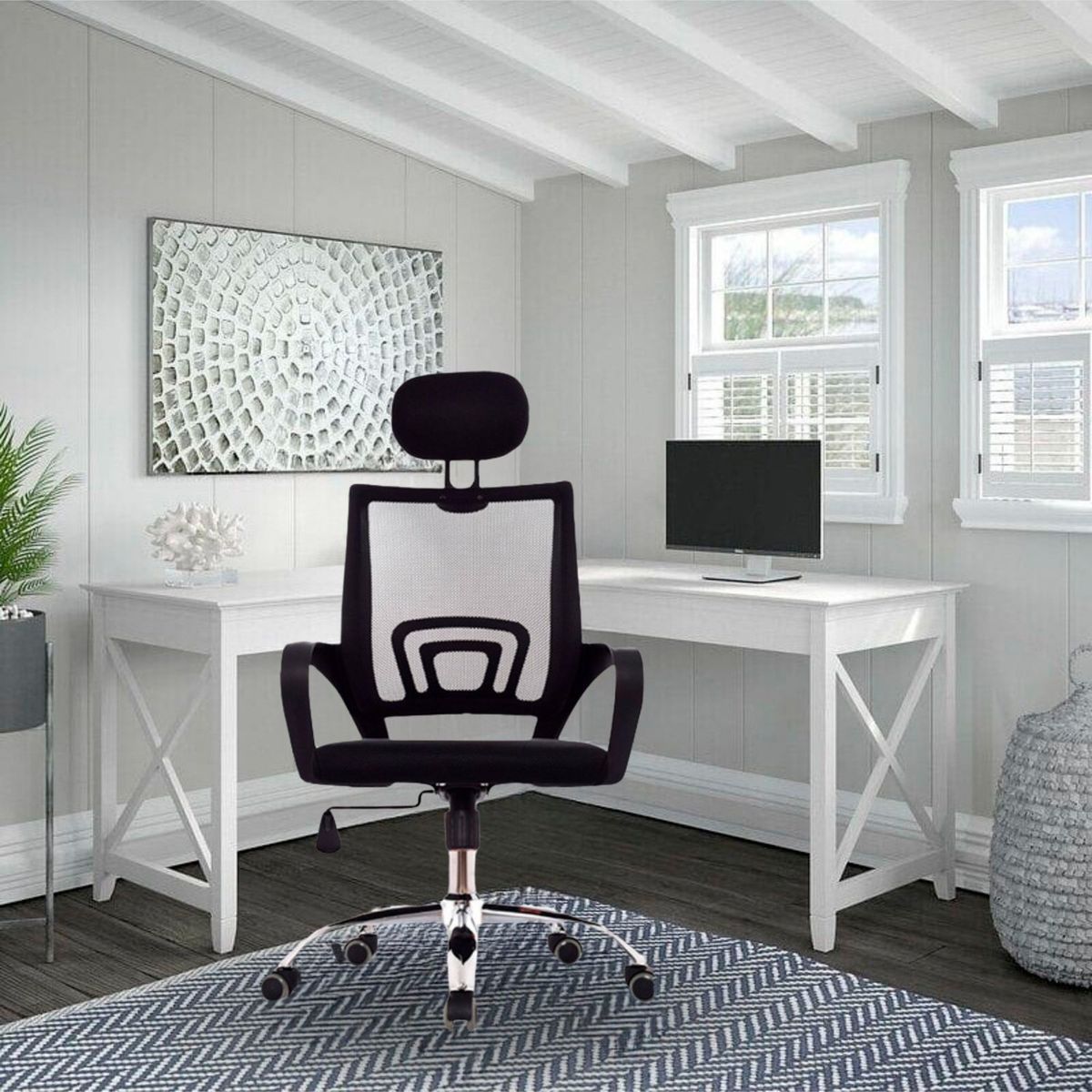 EKONOMODO - Silla de Escritorio para Casa u Oficina Ergonómica con Nivelación de Altura y Apoyabrazos 100 x 56 x 50 cm Ekonomodo