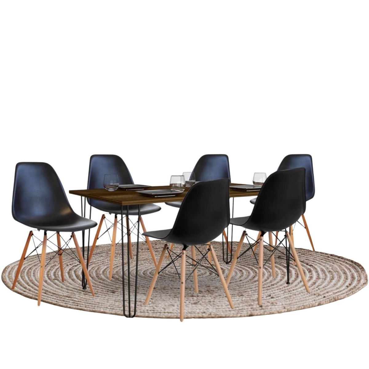 EKONOMODO - Juego de Comedor Moderno para 6 Personas (Comedor + 6 Sillas) Ekonomodo 