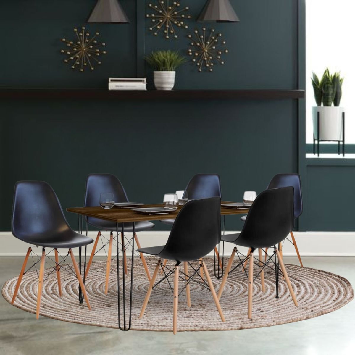 EKONOMODO - Juego de Comedor Moderno para 6 Personas (Comedor + 6 Sillas) Ekonomodo 