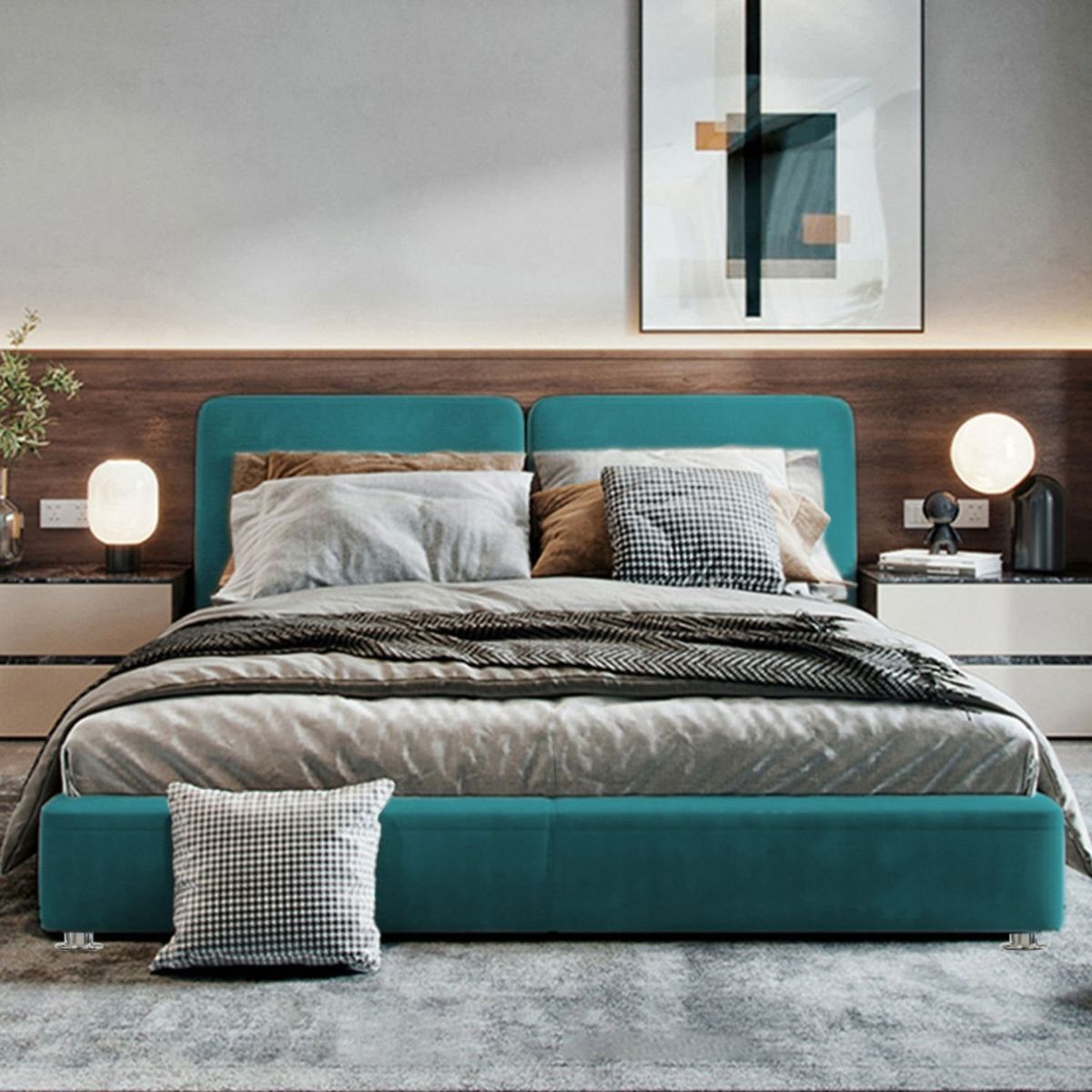 EKONOMODO - Colchón con Base Cama Firmeza Media Ortopédico con Pillow Resortado  + Cabecero Combo Gabor Ekonomodo