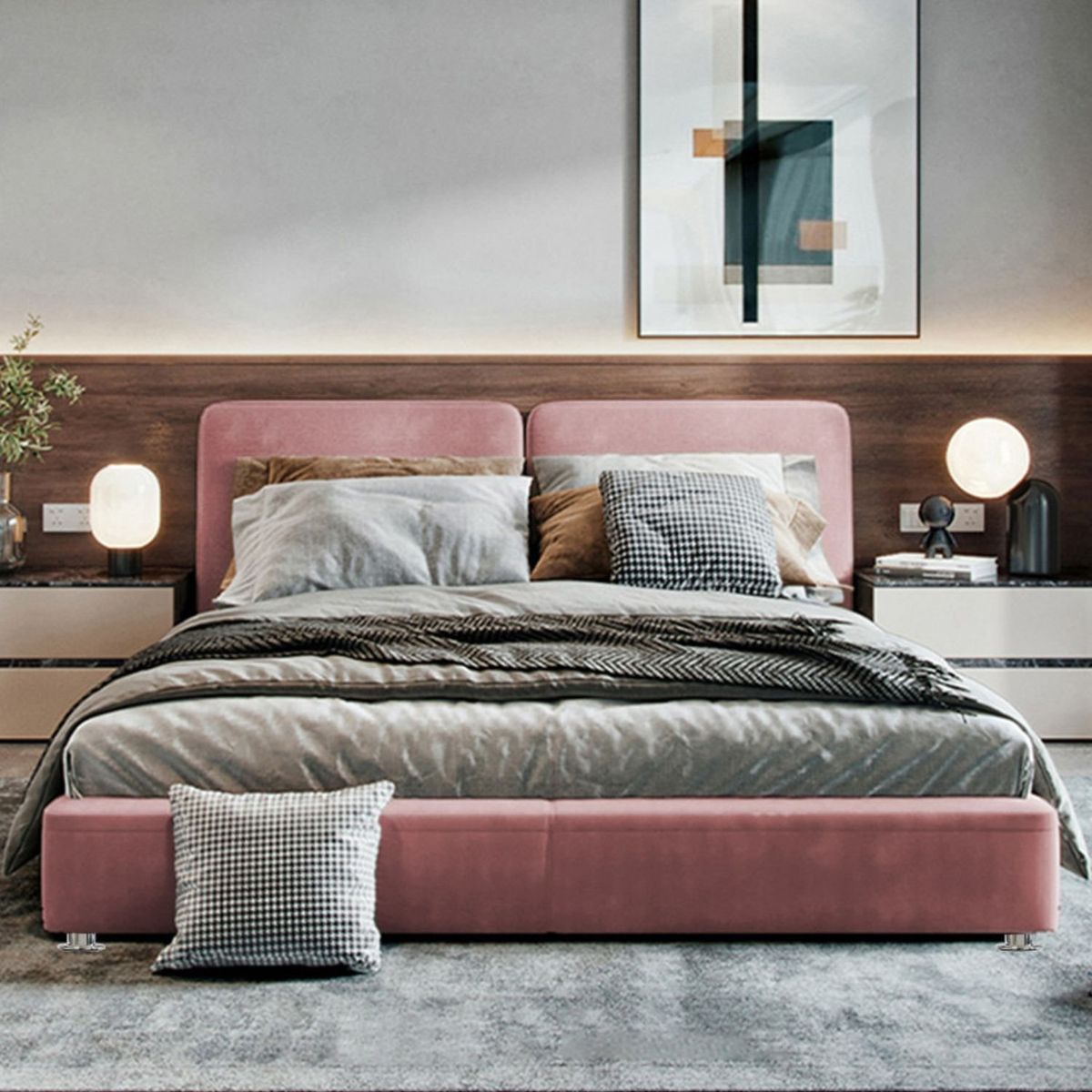 EKONOMODO - Colchón con Base Cama Firmeza Media Ortopédico con Pillow Resortado  + Cabecero Combo Gabor Ekonomodo