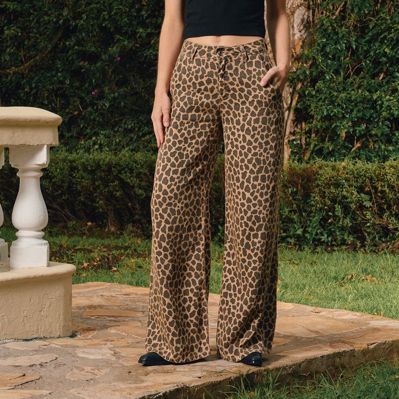 BASEMENT - Pantalón Wide Leg Mujer Tiro medio Animal print Basement 
