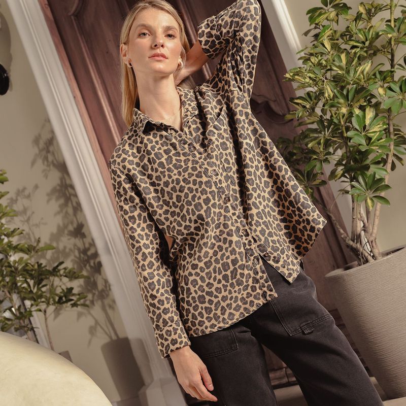 BASEMENT - Camisa Mujer Animal print Manga larga Basement