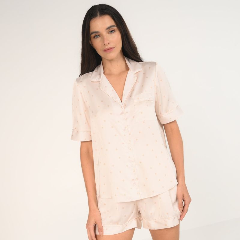 BASEMENT - Conjunto de pijama con short Mujer Corto Manga corta con Puntos Basement