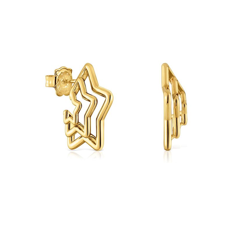 TOUS - Pendientes pequeños triple estrella con baño de oro 18 kt sobre plata Bickie
