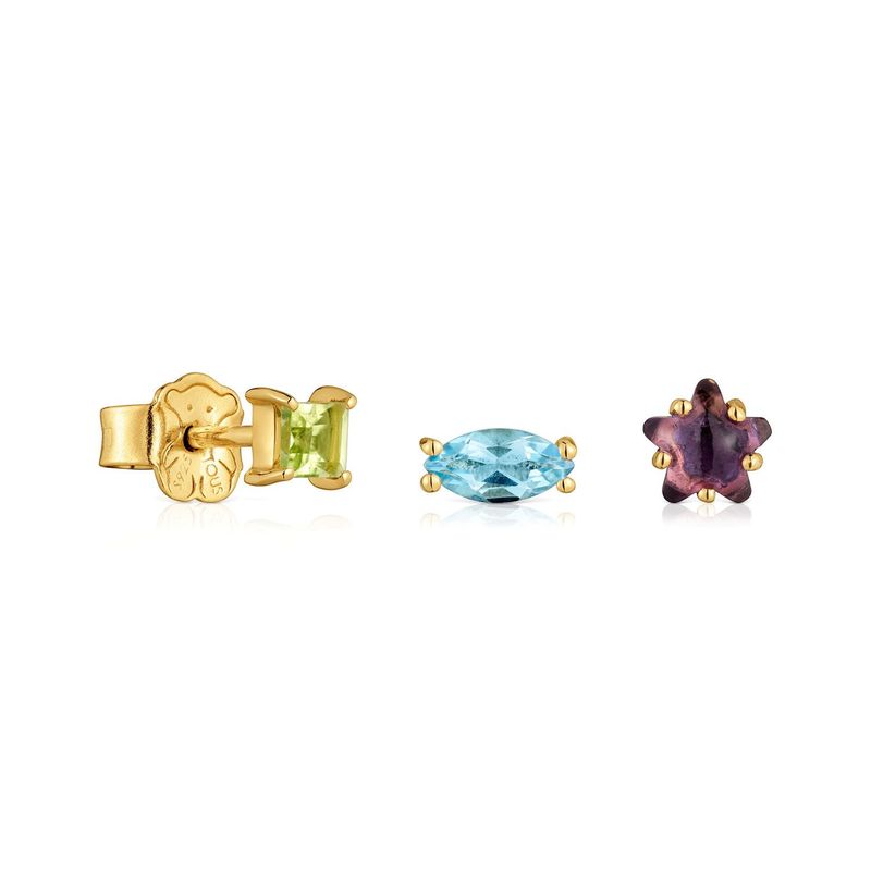 TOUS - Pack de pendientes pequeños con baño de oro 18 kt sobre plata y gemas Sugar Party