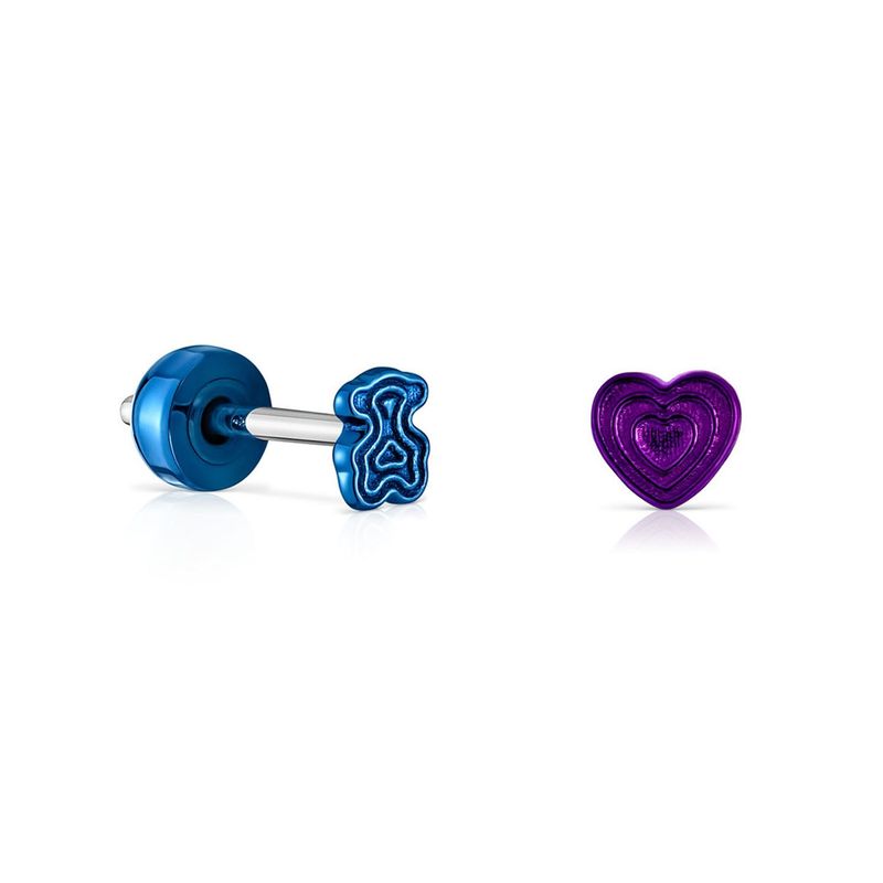 TOUS - Pack de piercings de oreja de acero IP morado y azul Bickie