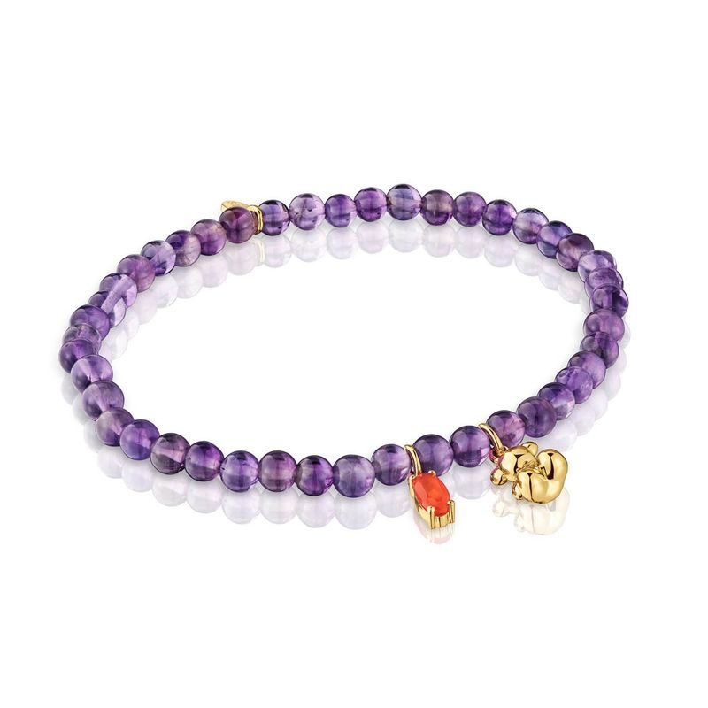TOUS - Pulsera elástica con baño de oro sobre plata, amatista y cornalina Bold Bear