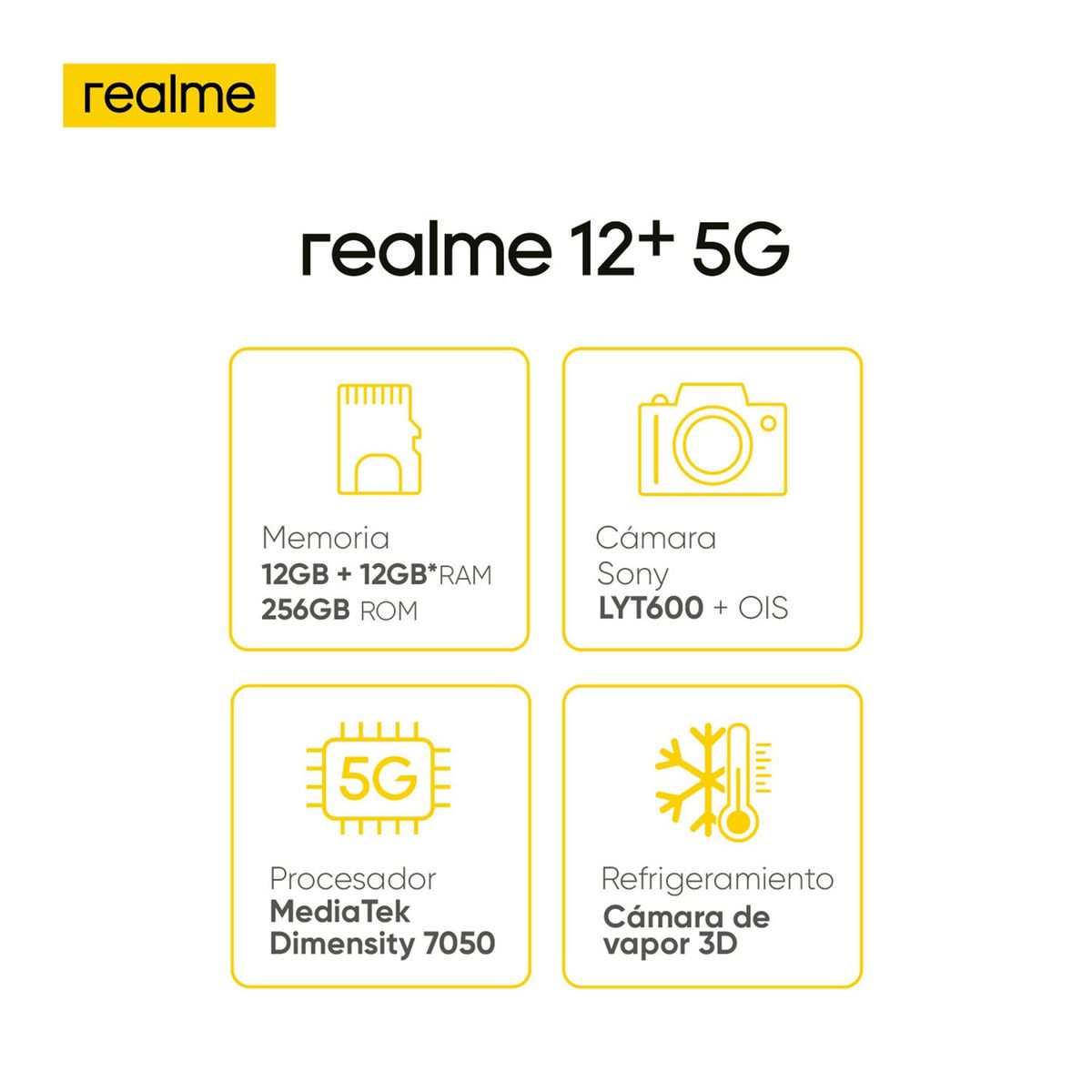 REALME - Celular Realme 12+ 5G 256GB Verde| 8GB RAM |  Cámara posterior 50MPX + 8 MPX + 2 MPX | Cámara frontal 16 MPX | Pantalla 6.7 pulgadas + Mediatek Dimensity 7050 |Proteccion IP54