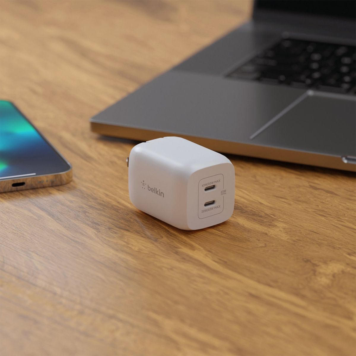 BELKIN - Cargador de Pared Dual USBC GAN 65w Belkin