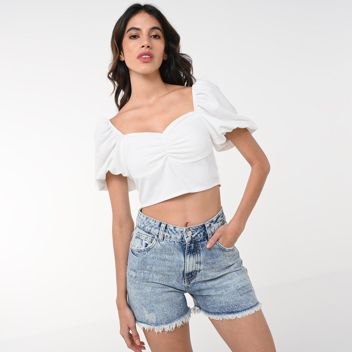 MOSSIMO - Short Mujer Tiro alto Brillante de Algodón Mossimo