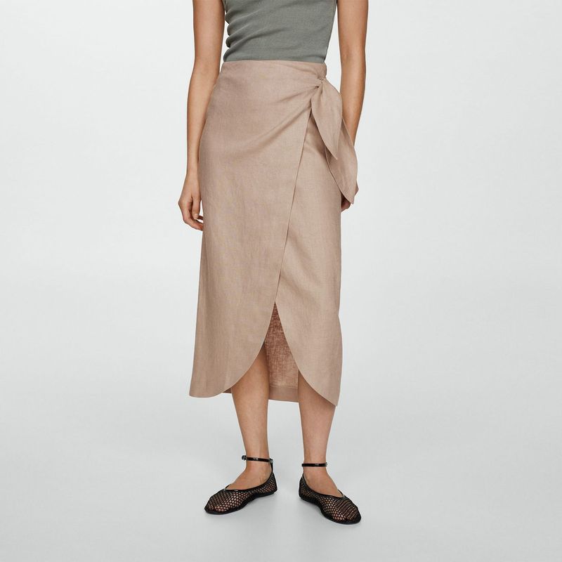 MANGO - Falda Midi Mujer de Lino MANGO