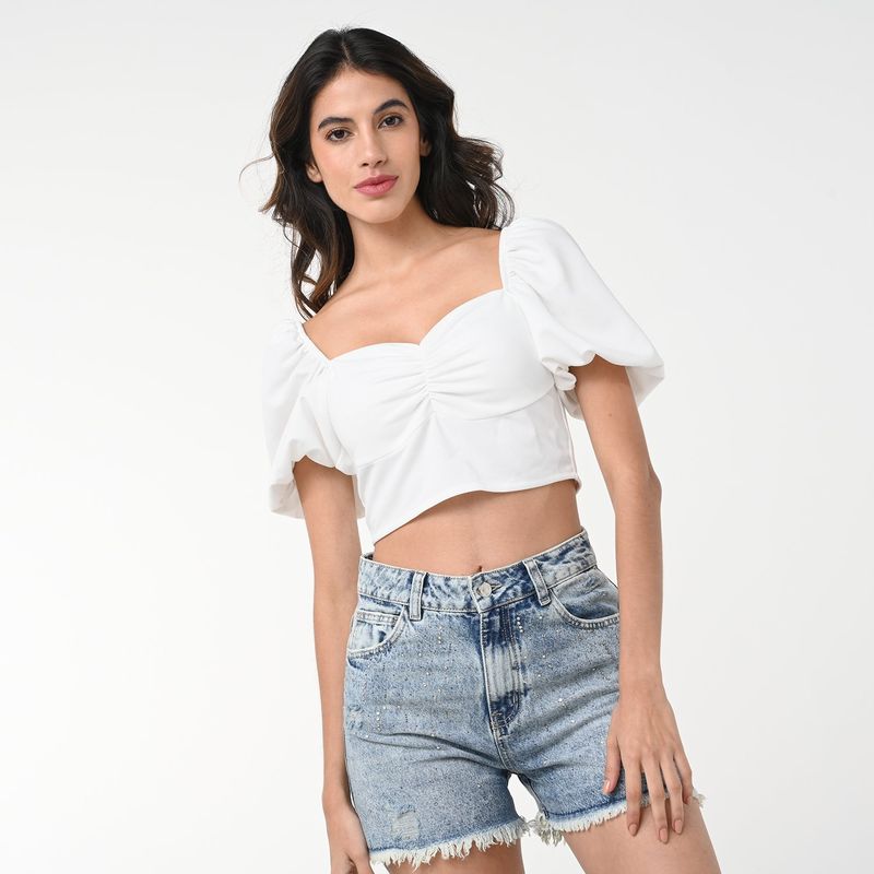 MOSSIMO - Crop top Mujer Manga corta globo Mossimo