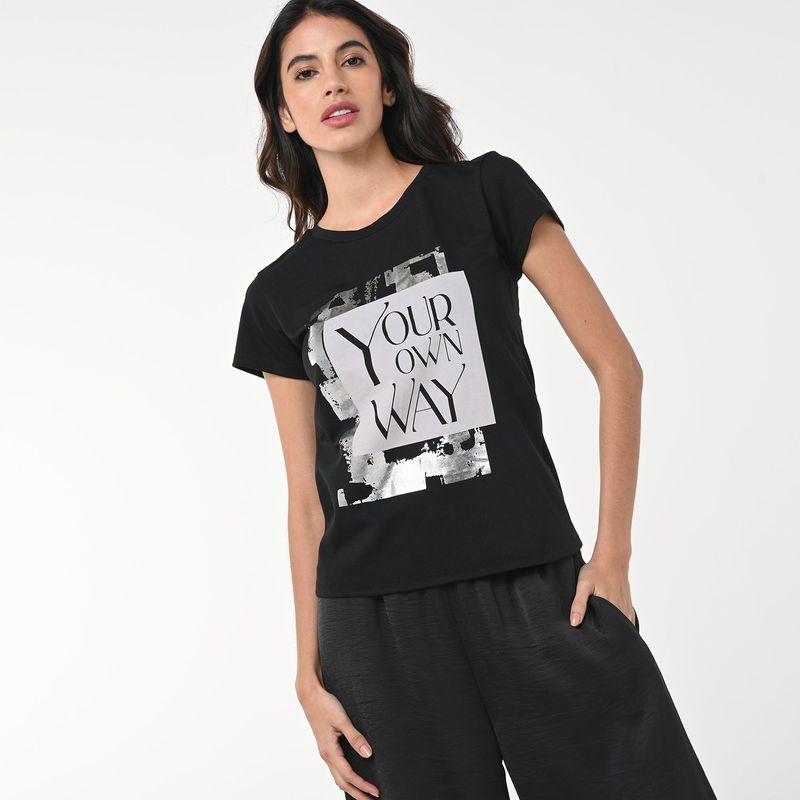 MOSSIMO - Camiseta Mujer con Estampado Manga corta de Algodón Mossimo