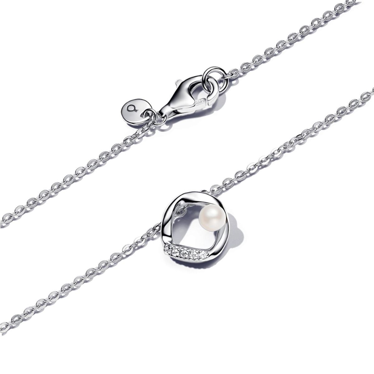 PANDORA - Collar Pandora Círculo Forma Orgánica en Pavé y Perla Cultivada de Agua Dulce Plata Esterlina