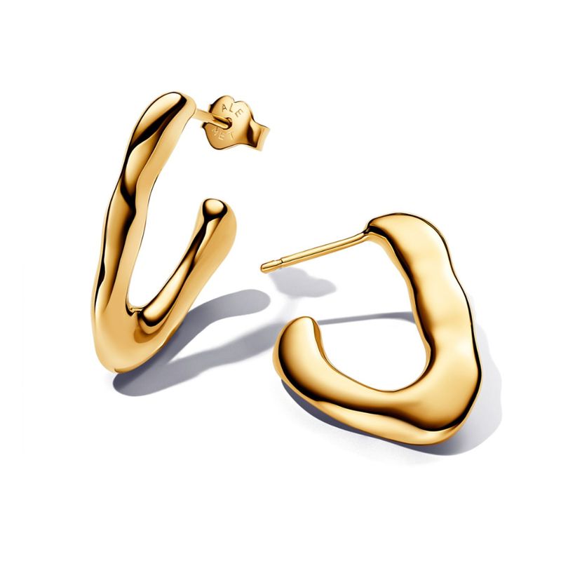 PANDORA - Aretes Pandora Aro Abierto Forma Orgánica en V Recubrimiento en Oro