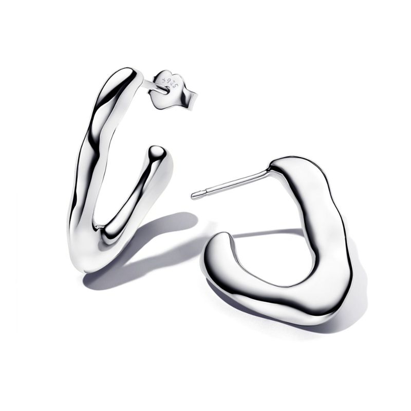PANDORA - Aretes Pandora Aro Abierto Forma Orgánica en V Plata Esterlina