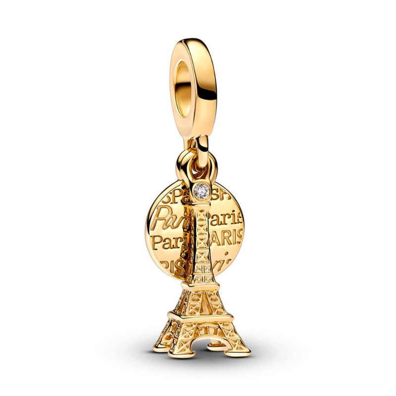 PANDORA - Charm Pandora Doble Grabable Torre Eiffel de París Recubrimiento en Oro