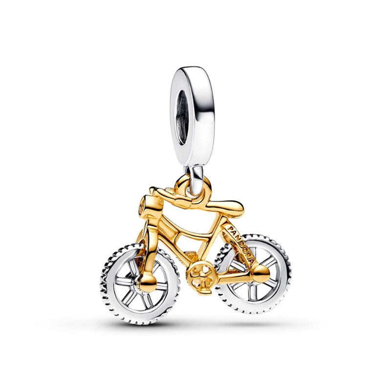 PANDORA - Charm Pandora Ruedas de Bicicleta Girando Plata Esterlina y Recubrimiento en Oro