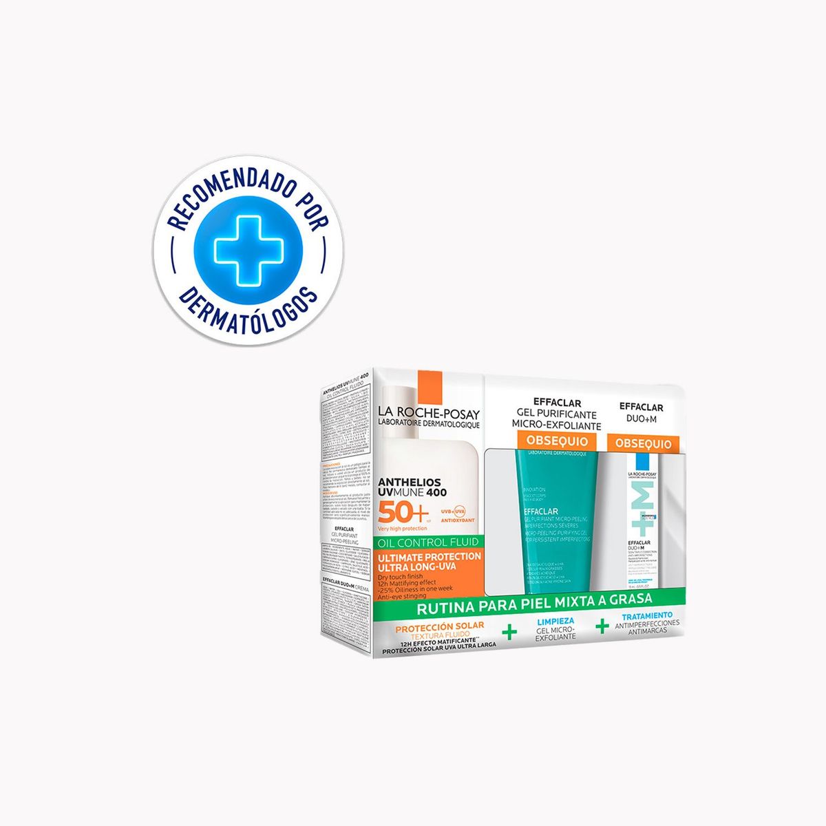 LA ROCHE POSAY - Set: Hidratante facial pack anthelios UVMUNE 400 oil control fluido + Mini Effaclar micro exfoliante + Mini Effaclar duo + M La Roche Posay incluye: 3 Productos