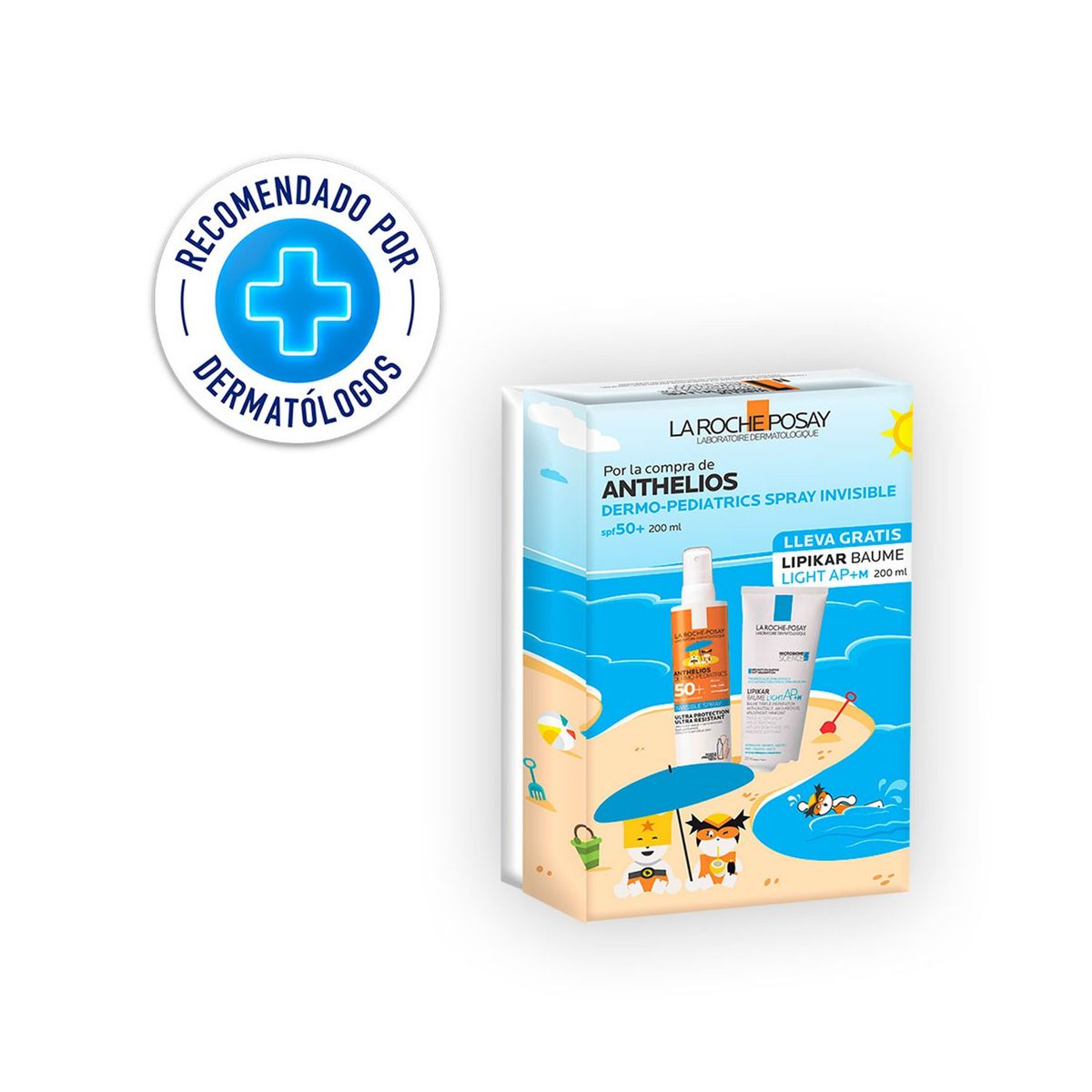 LA ROCHE POSAY - Set: Hidratante facial pack anthelios spray dermopediatrico 200 ml + Lipikar Baume Light ap+m 200 ml La Roche Posay incluye: 2 Productos