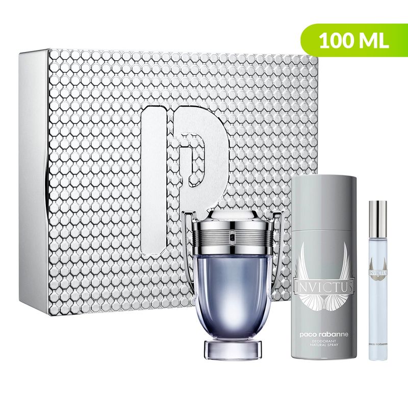 RABANNE - Set de Perfume Hombre Invictus Rabanne Incluye: Perfume 100 ml + Desodorante + Perfume Travel Size