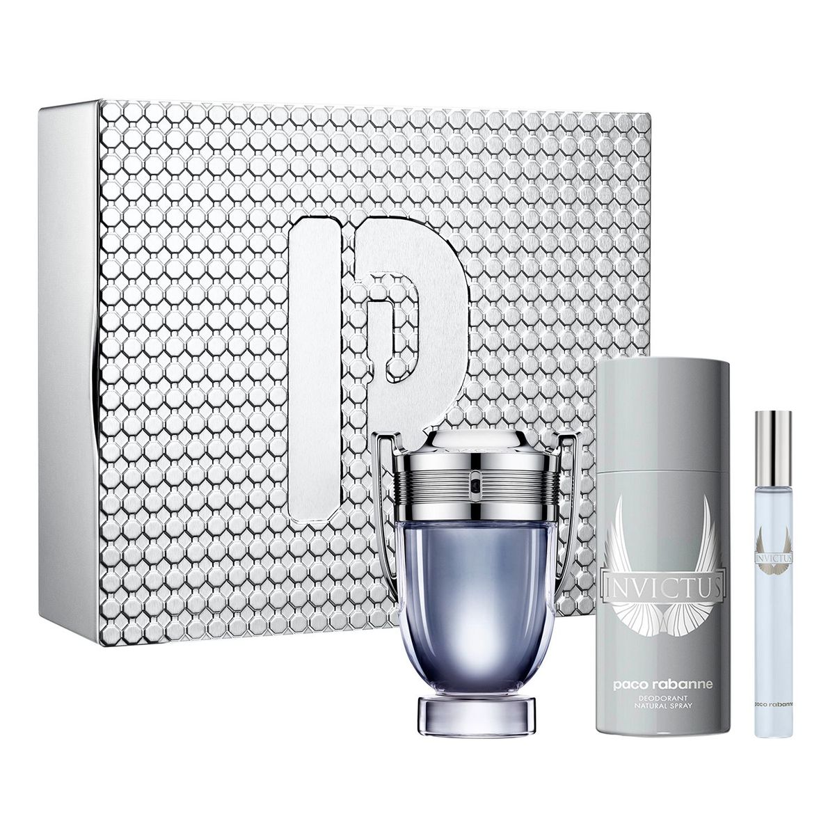 RABANNE - Set de Perfume Hombre Invictus Rabanne Incluye: Perfume 100 ml + Desodorante + Perfume Travel Size