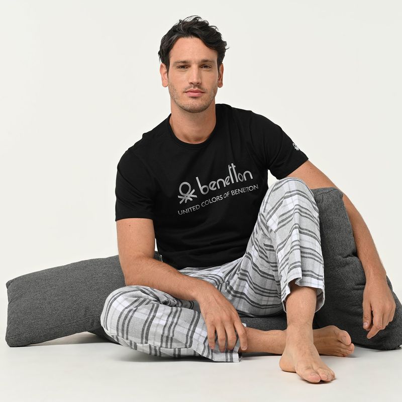 BENETTON - Pijama Hombre Largo Manga corta de Algodón Benetton