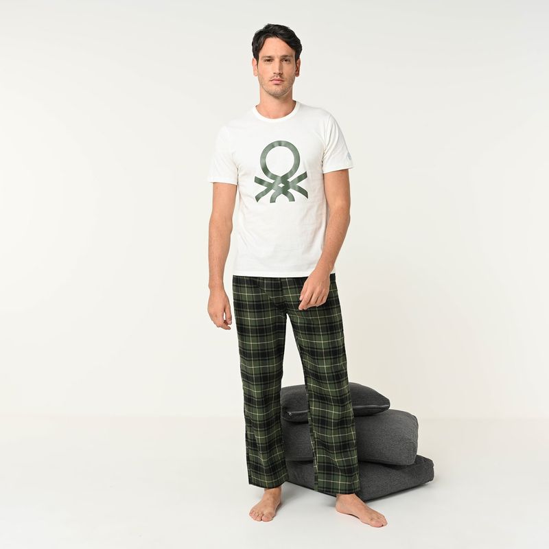 BENETTON - Pijama Hombre Largo Manga corta de Algodón Benetton