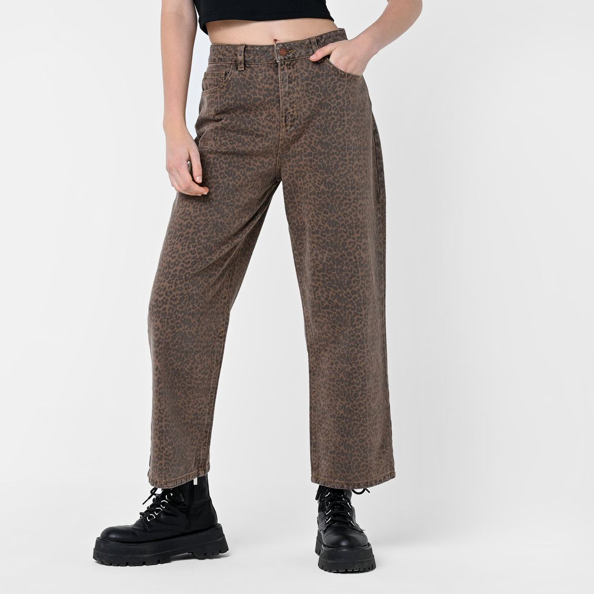 DENIMLAB - Jeans Straight Mujer Tiro alto Animal print de Algodón Denimlab 