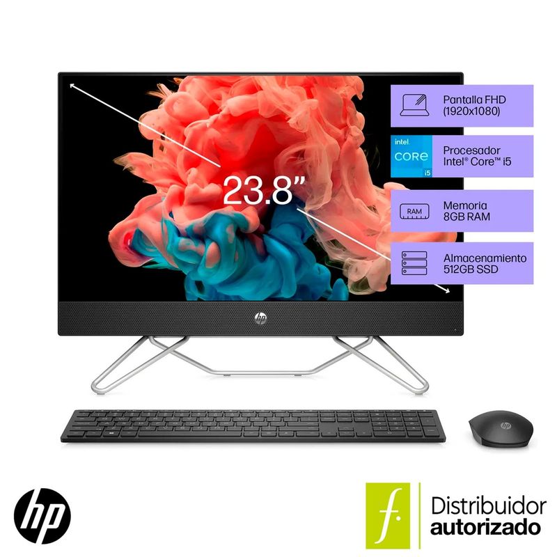 HP - Computador de escritorio HP All in One | Intel® Core¿ i5 | 8GB RAM | 512GB SSD Almacenamiento| Windows 11 | 23.8 pulgadas | 24-cb1027la