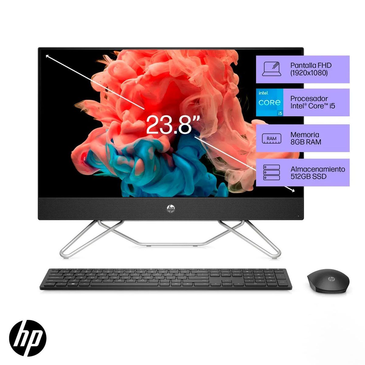 HP - Computador de escritorio HP All in One | Intel® Core¿ i5 | 8GB RAM | 512GB SSD Almacenamiento| Windows 11 | 23.8 pulgadas | 24-cb1027la